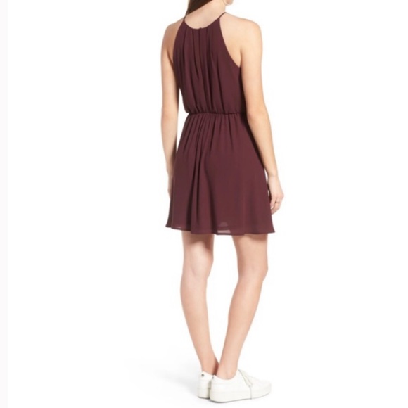 Lush Burgundy Blouson Chiffon Skater Dress - Picture 3 of 8